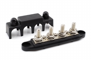 DC Busbar Verdeelrail 250A Zwart 4x M8 en 3x M4 met Afdekkap