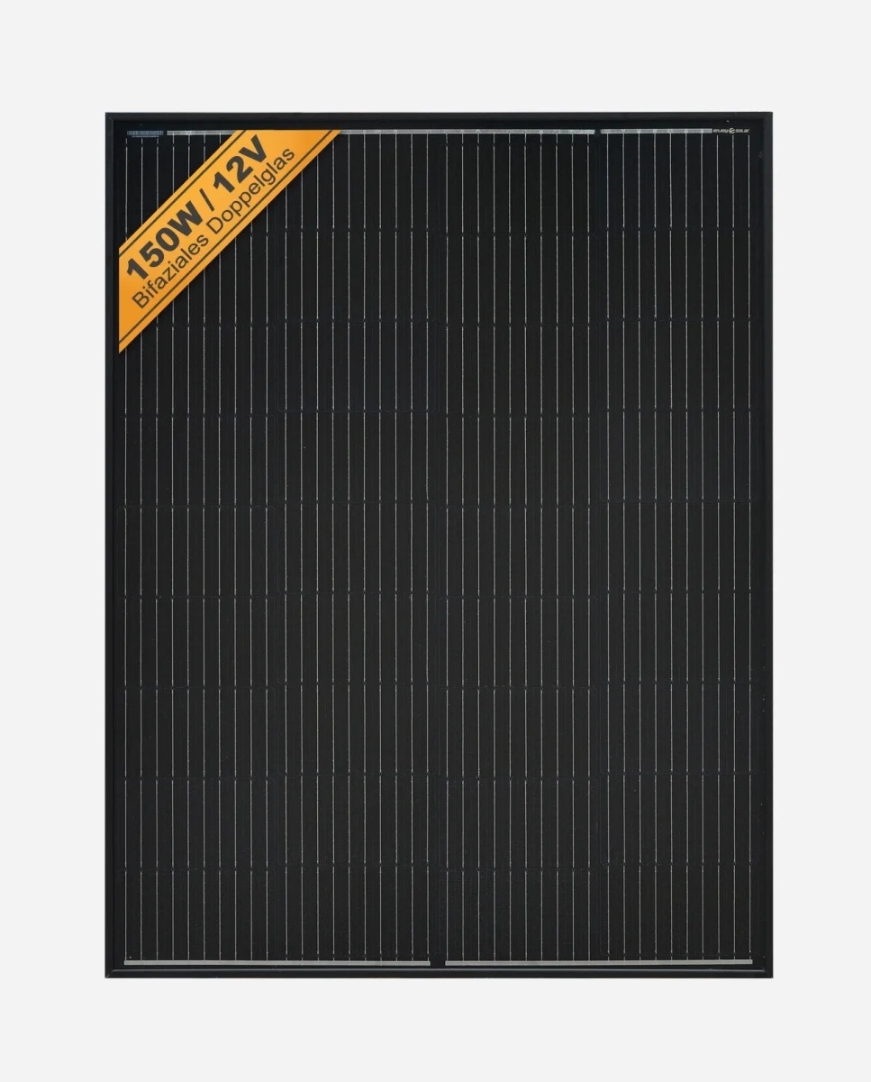150 Watt Bifacial PERC Glas-Glas Full Black Zonnepaneel 10BB PERC Monokristal afm: 1010x765 mm.