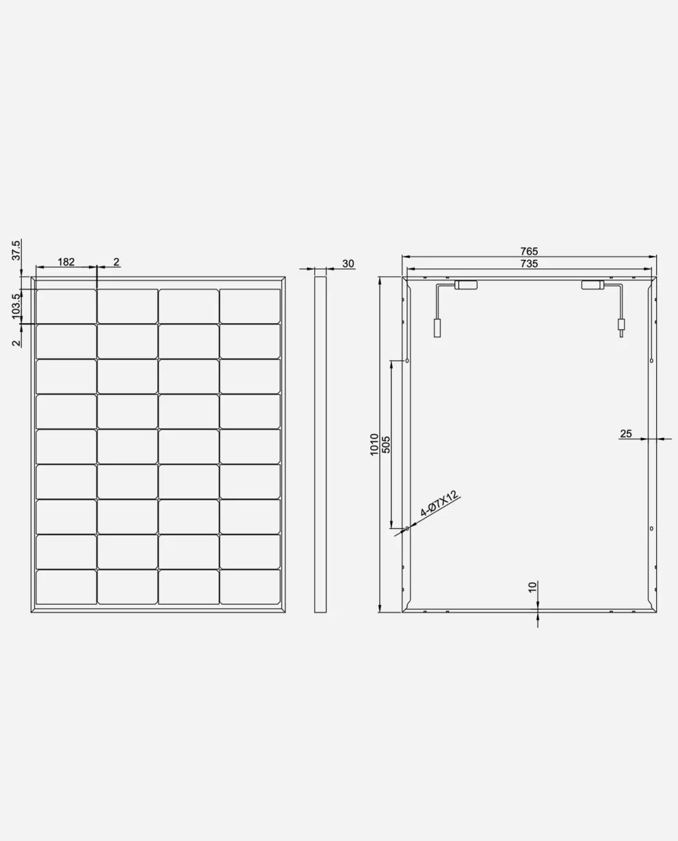 150 Watt Bifacial PERC Glas-Glas Full Black Zonnepaneel 10BB PERC Monokristal afm: 1010x765 mm.