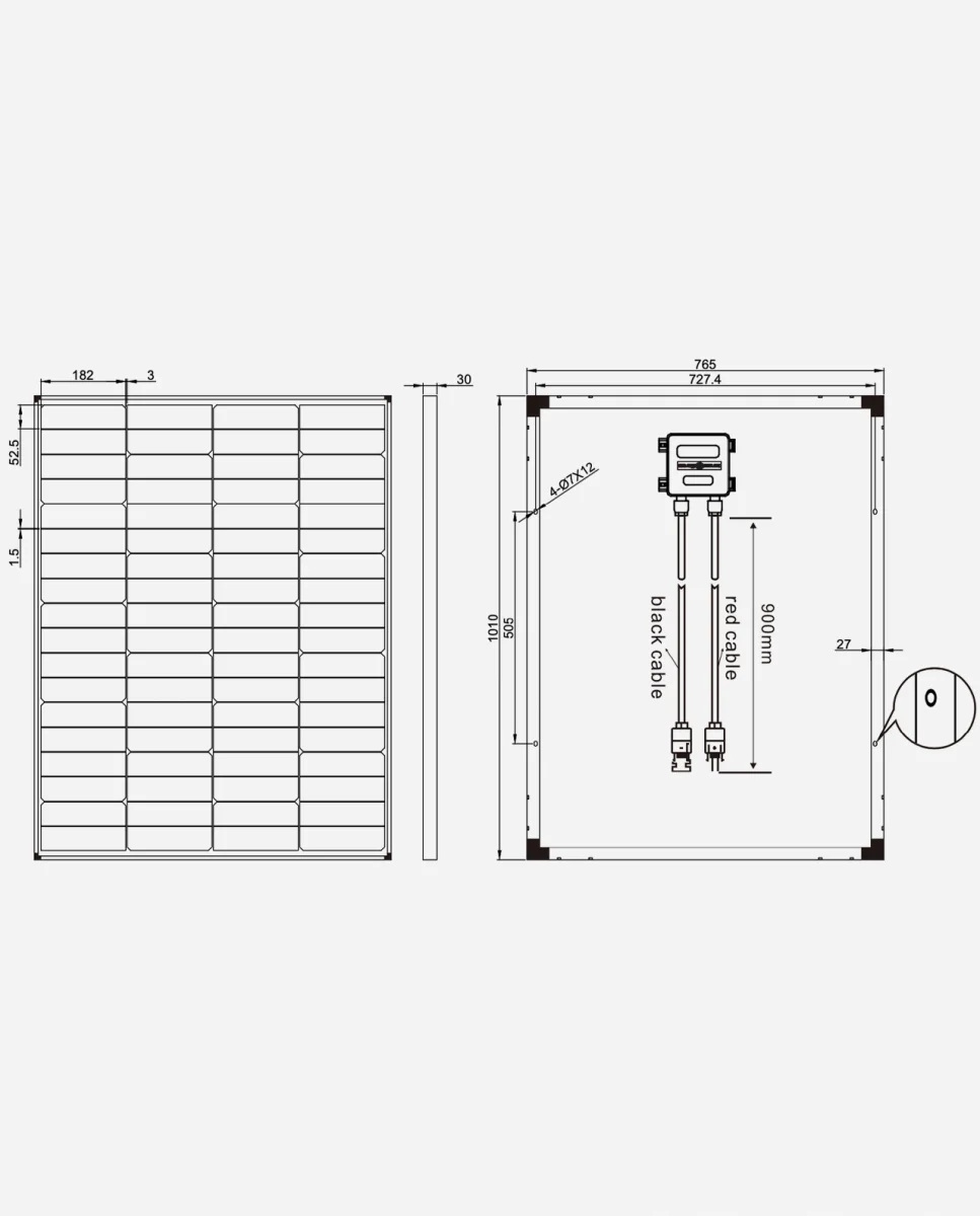 150 Watt 36V Zonnepaneel 10BB PERC Monokristal afm: 1010x765 mm.
