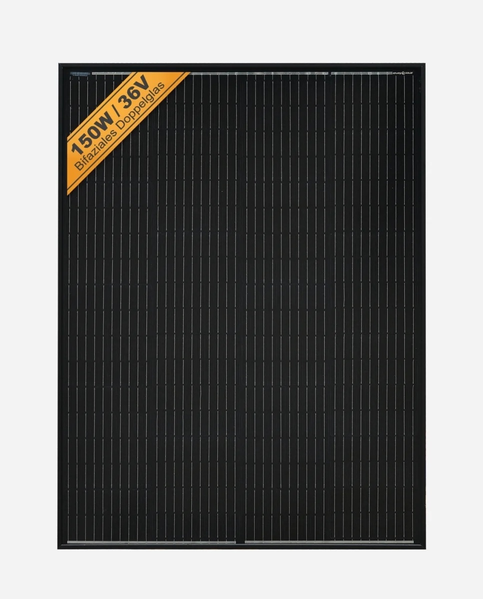 150 Watt 36V Bifacial PERC Glas-Glas Full Black Zonnepaneel 10BB PERC Monokristal afm: 1010x765 mm.
