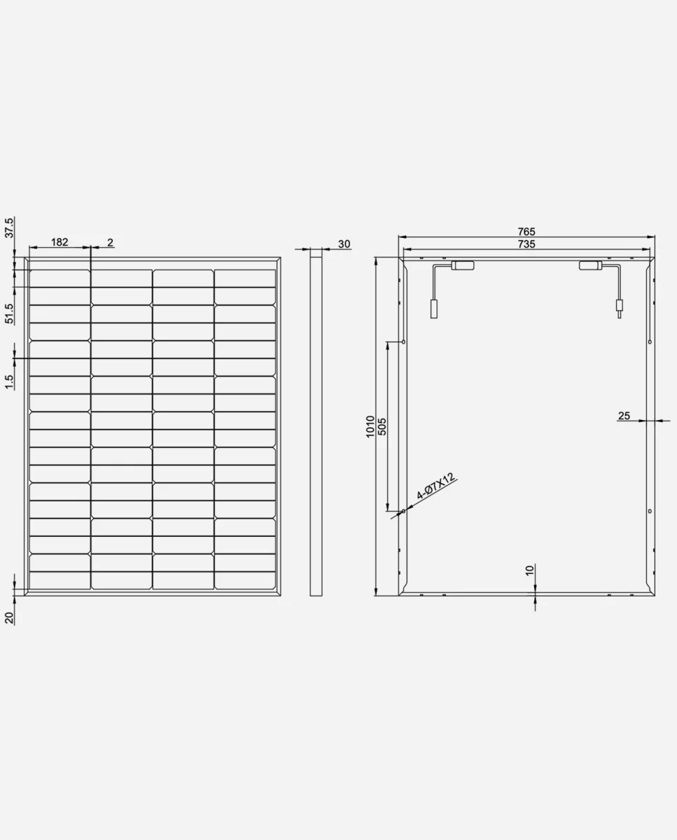 150 Watt 36V Bifacial PERC Glas-Glas Full Black Zonnepaneel 10BB PERC Monokristal afm: 1010x765 mm.
