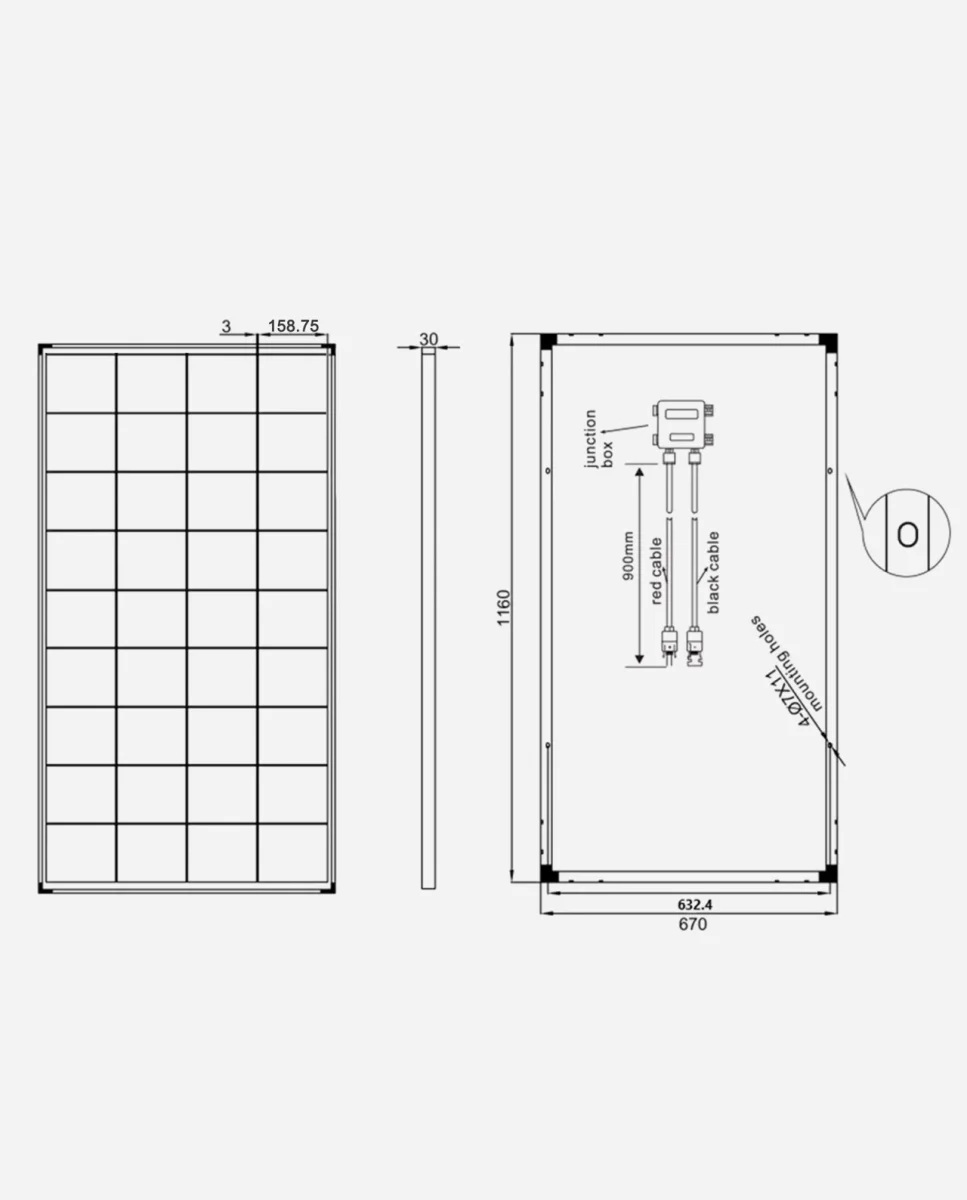 150 Watt Zonnepaneel 9BB PERC Monokristal afm: 1160x670 mm.
