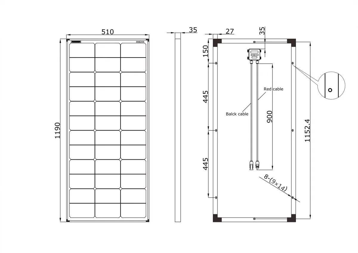 110 Watt Zonnepaneel 9BB PERC Monokristal afm: 1190x510 mm.