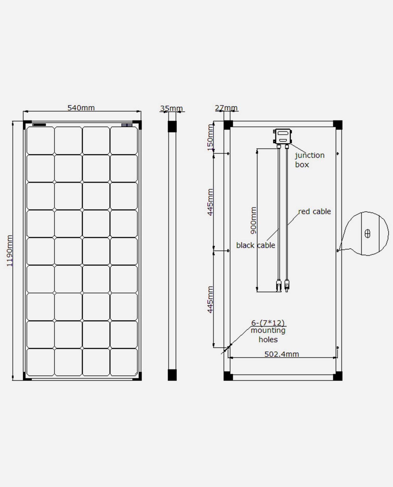 130 Watt Zonnepaneel 9BB PERC Monokristal afm: 1190x530 mm.