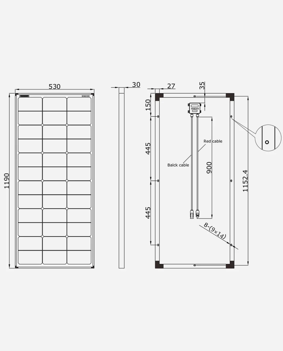 130 Watt Zonnepaneel 9BB PERC Monokristal afm: 1190x530 mm.