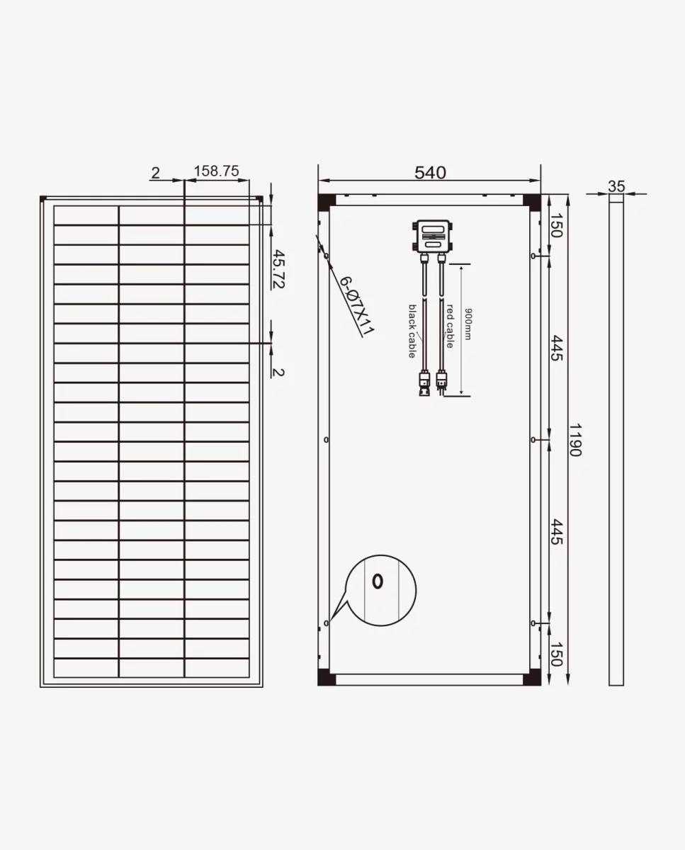 100 Watt 36V Zonnepaneel Monokristal afm: 1190x540 mm.