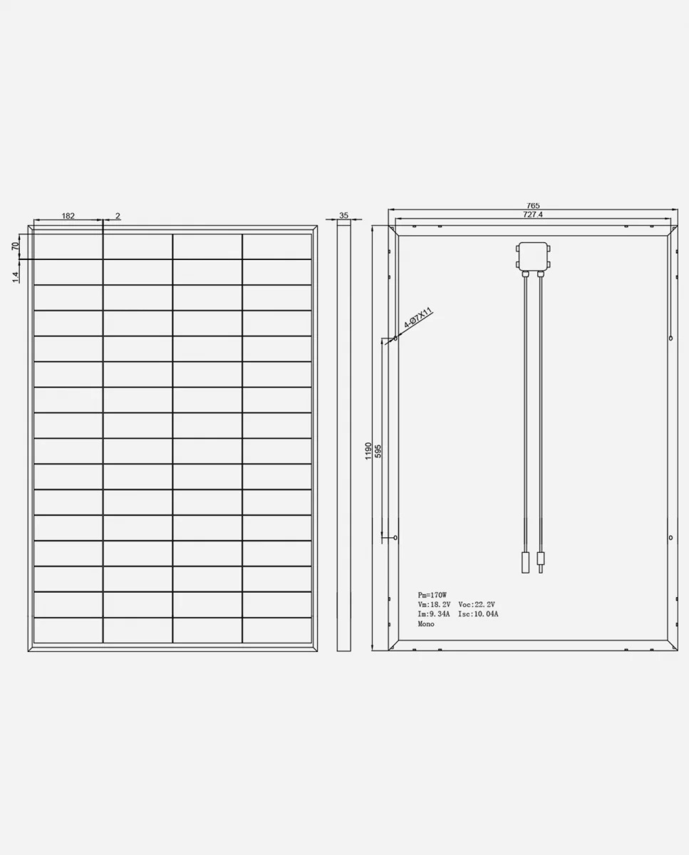 180 Watt Zonnepaneel 10BB PERC Monokristal afm: 1190x765 mm.
