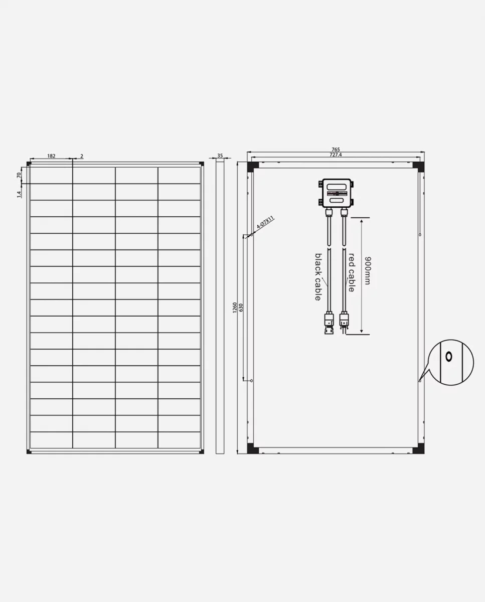 180 Watt 36V Zonnepaneel 10BB PERC Monokristal afm: 1190x765 mm.