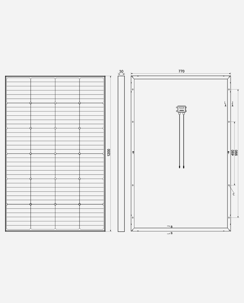 200 Watt Zonnepaneel HPBC Full Black 10BB PERC Back Contact Monokristal afm: 1200x770 mm.