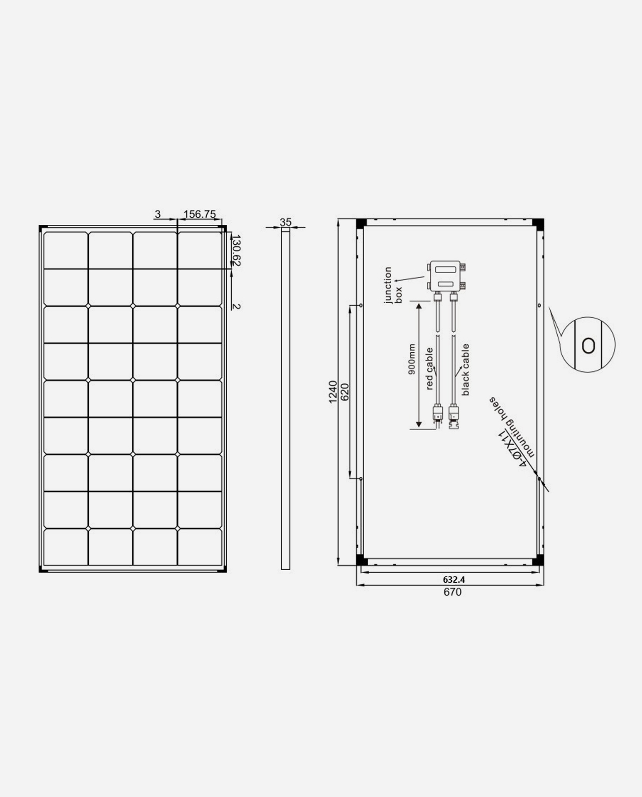 150 Watt Zonnepaneel Monokristal afm: 1240x670 mm. (verwacht week 45)