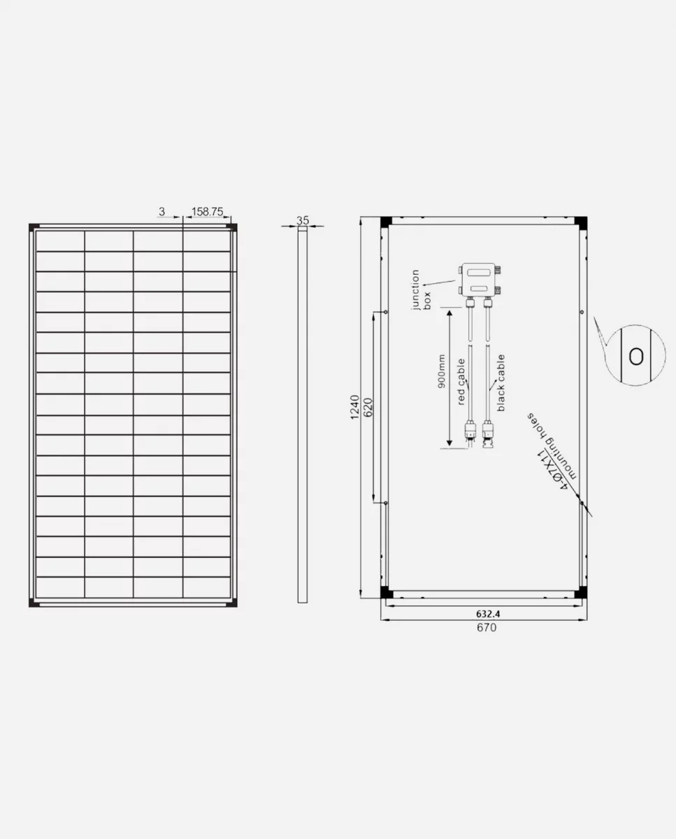 150 Watt Zonnepaneel 9BB PERC Monokristal afm: 1240x670 mm.