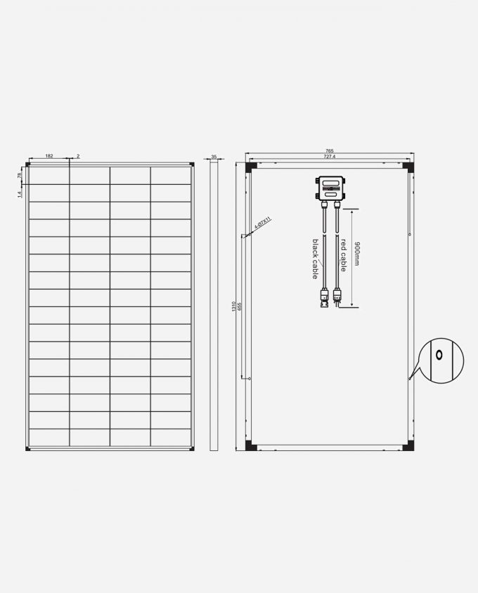 210 Watt 36V Zonnepaneel 10BB PERC Monokristal afm: 1310x765 mm.