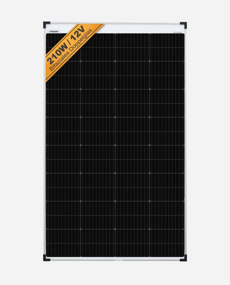210 Watt Bifacial Glas-Glas Zonnepaneel 10BB PERC Monokristal afm: 1310x765 mm.