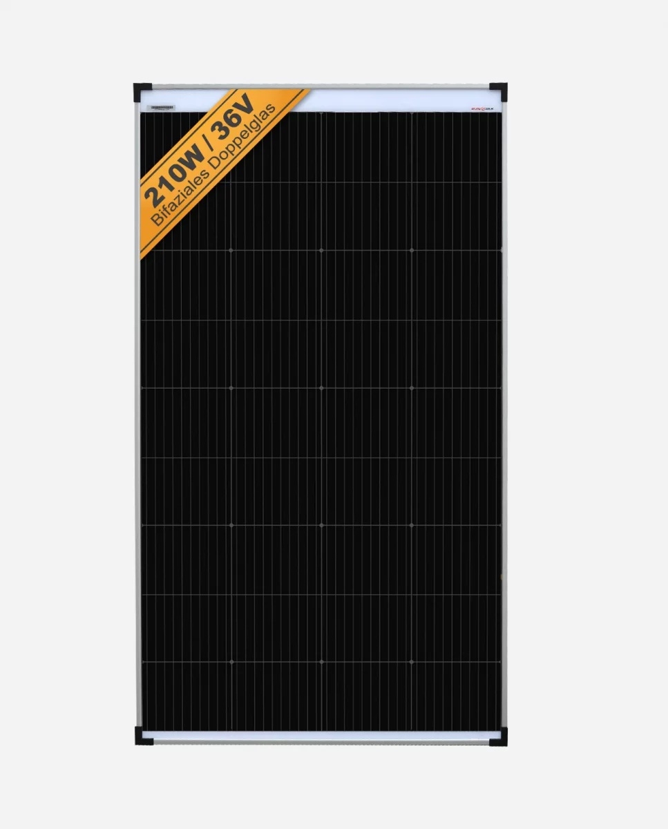 210 Watt 36V Bifacial Glas-Glas Zonnepaneel 10BB PERC Monokristal afm: 1310x765 mm.