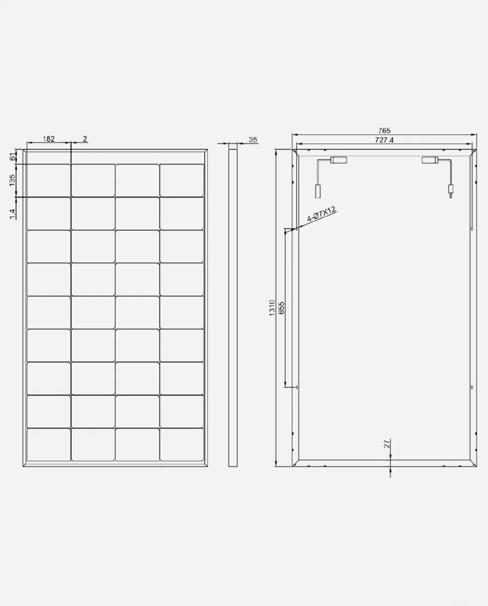 210 Watt 36V Bifacial Glas-Glas Zonnepaneel 10BB PERC Monokristal afm: 1310x765 mm.