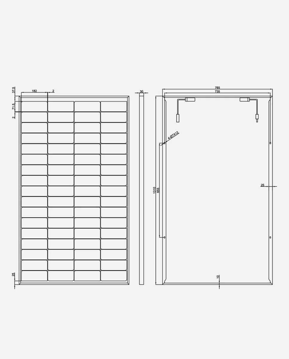 210 Watt 36V Bifacial PERC Glas-Glas Full Black Zonnepaneel 10BB PERC Monokristal afm: 1310x765 mm.