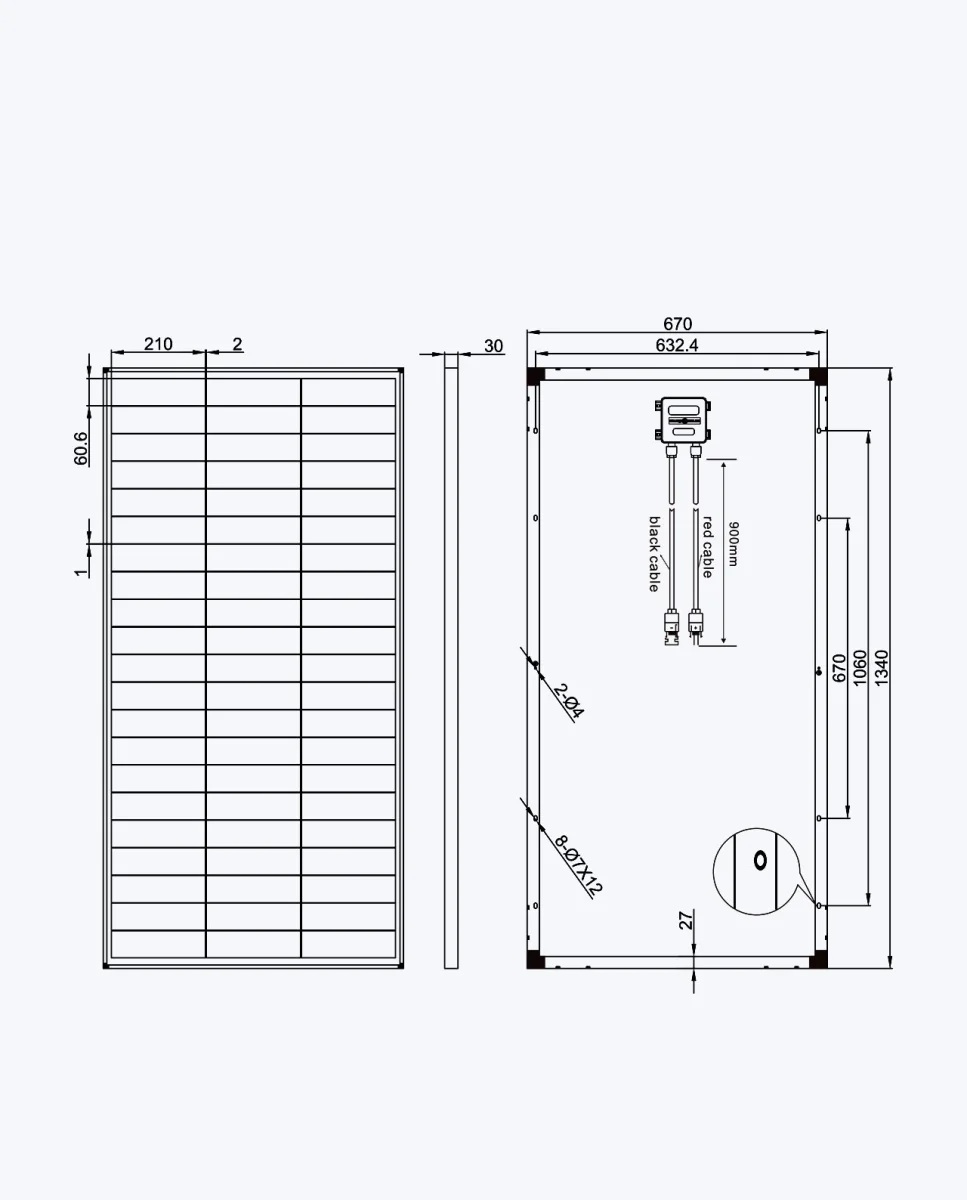 200 Watt 36 volt Zonnepaneel TOPCon Zilver Frame 18BB Mono afm: 1340x670 mm. (verwacht week 45)