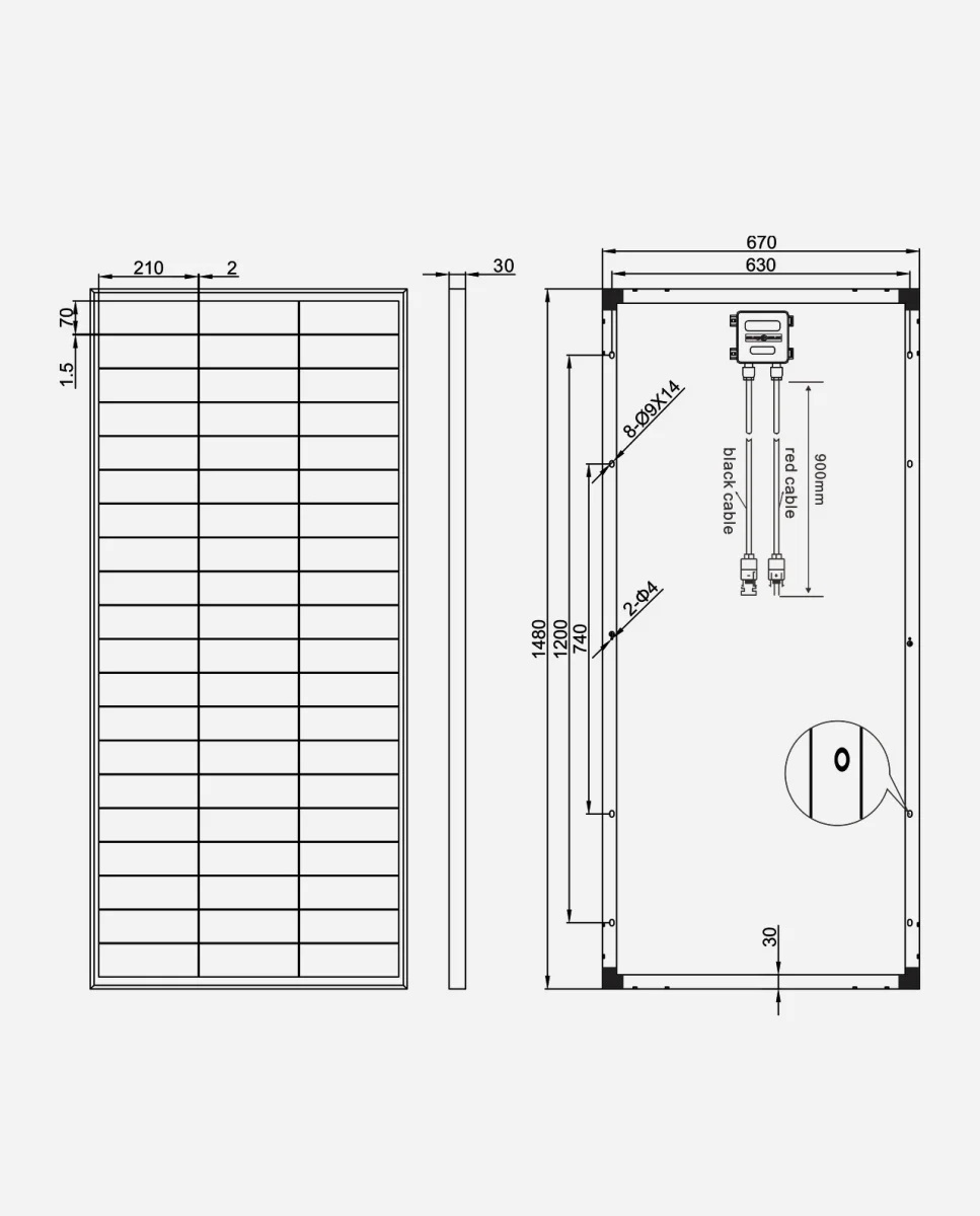 220 Watt 36 volt Zonnepaneel TOPCon Zilver Frame 18BB Mono afm: 1480x670 mm. (verwacht week 45)