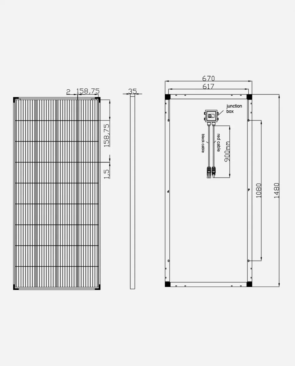 200 Watt Zonnepaneel 9BB PERC Monokristal afm: 1480x670 mm.