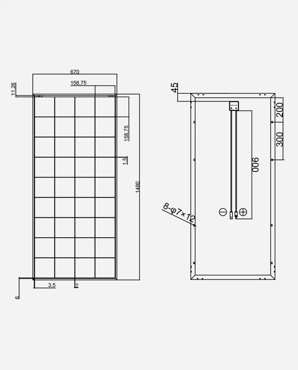 200 Watt Zonnepaneel 9BB PERC Monokristal afm: 1480x670 mm.