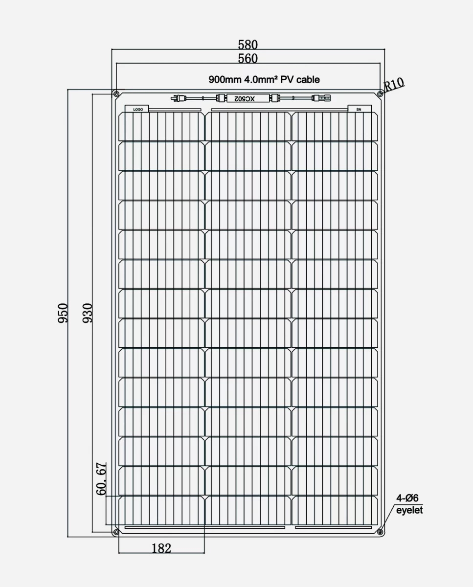 100 Watt Marine PERC 10BB Flexibel Zonnepaneel 950x580 mm (beschikbaar in week: 30)