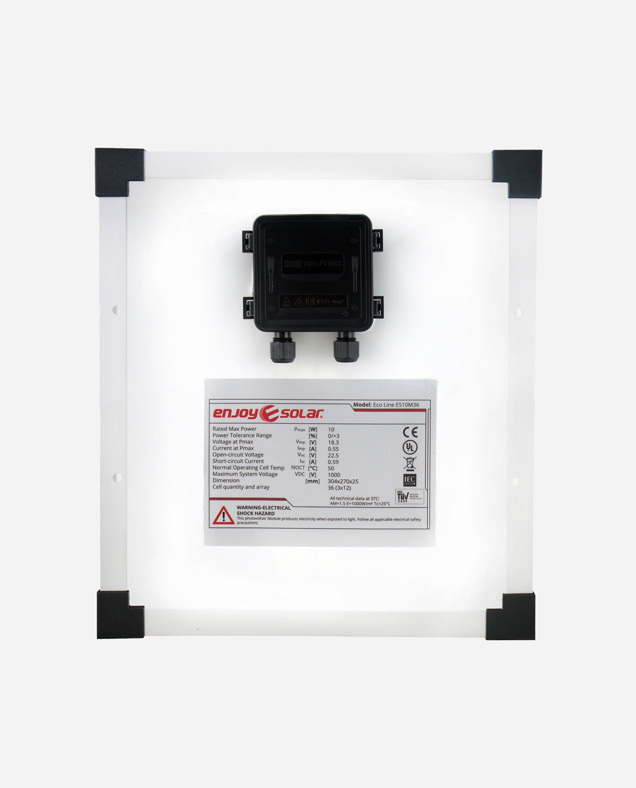 10 Watt Zonnepaneel Monokristal afm: 304x270 mm.