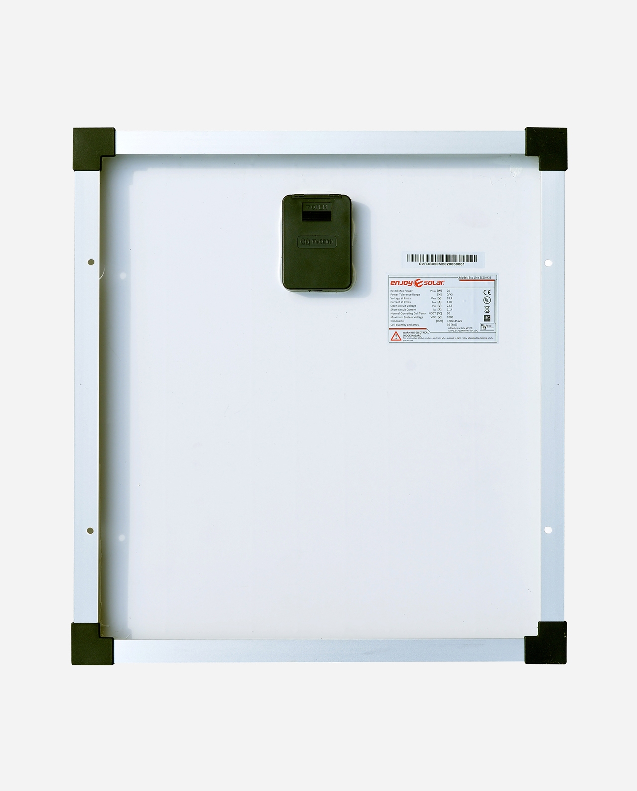 20 Watt Zonnepaneel Monokristal afm: 370x345 mm.