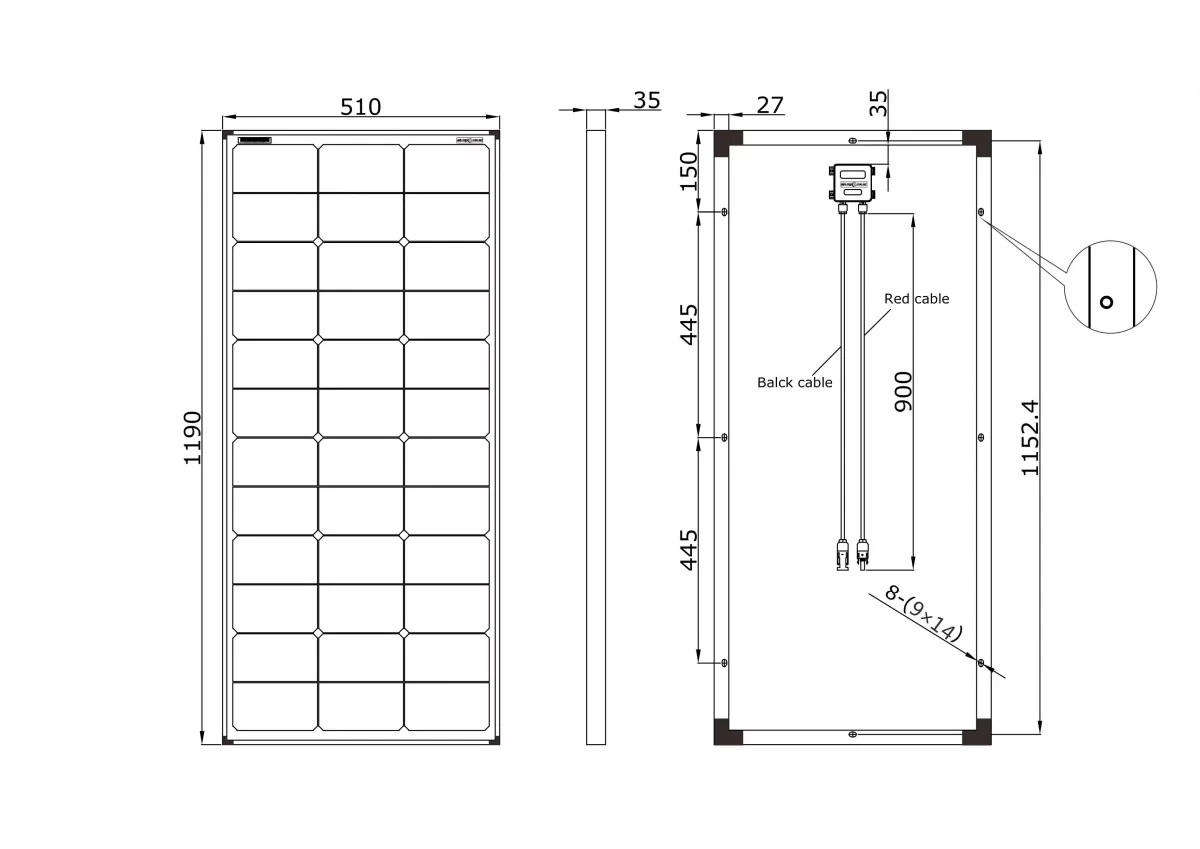 130 Watt Zonnepaneel 9BB PERC Monokristal afm: 1190x530 mm. (Pre-order: Verwacht in week: 4)
