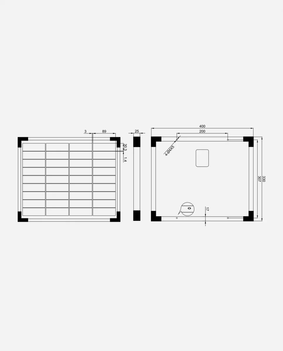 20 Watt Zonnepaneel 10BB PERC Monokristal afm: 400x300 mm.