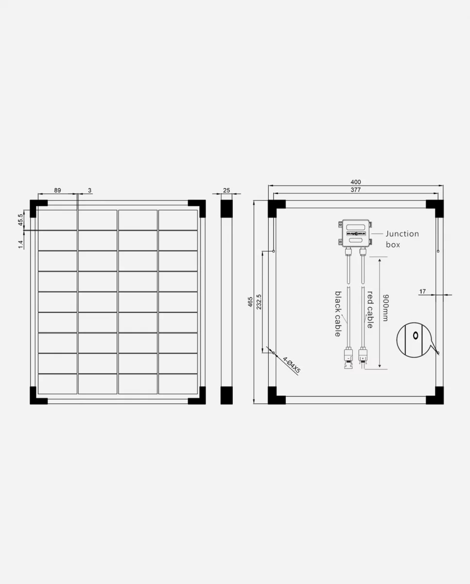 30 Watt Zonnepaneel 10BB PERC Monokristal afm: 465x400 mm.