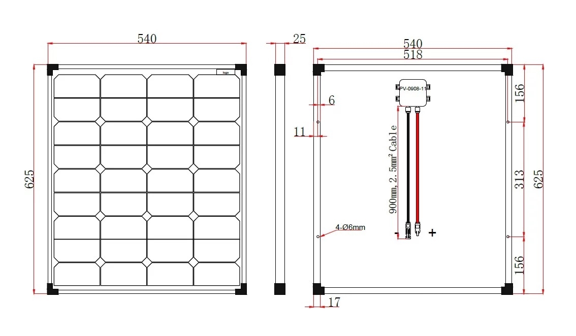 60 Watt Zonnepaneel SunPower© Ultra Efficient Monokristal afm: 625x540 mm.