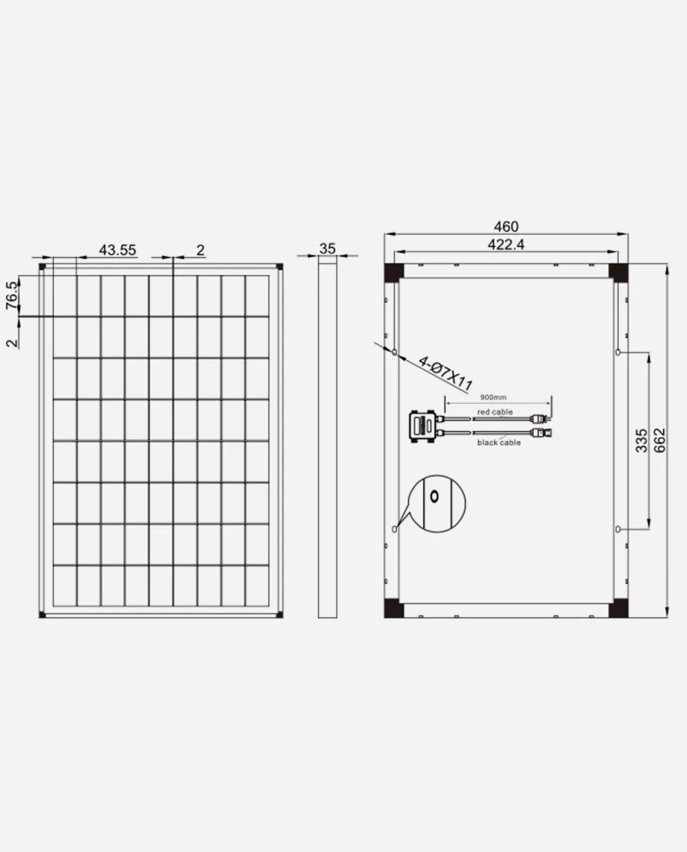 50 Watt 36V Zonnepaneel Monokristal afm: 662x460 mm.