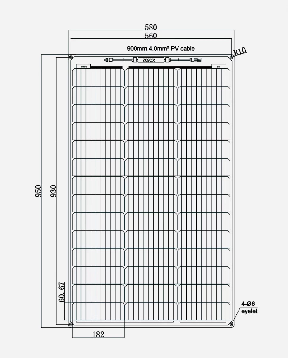 100 Watt Marine PERC 10BB Flexibel Zonnepaneel 950x580 mm