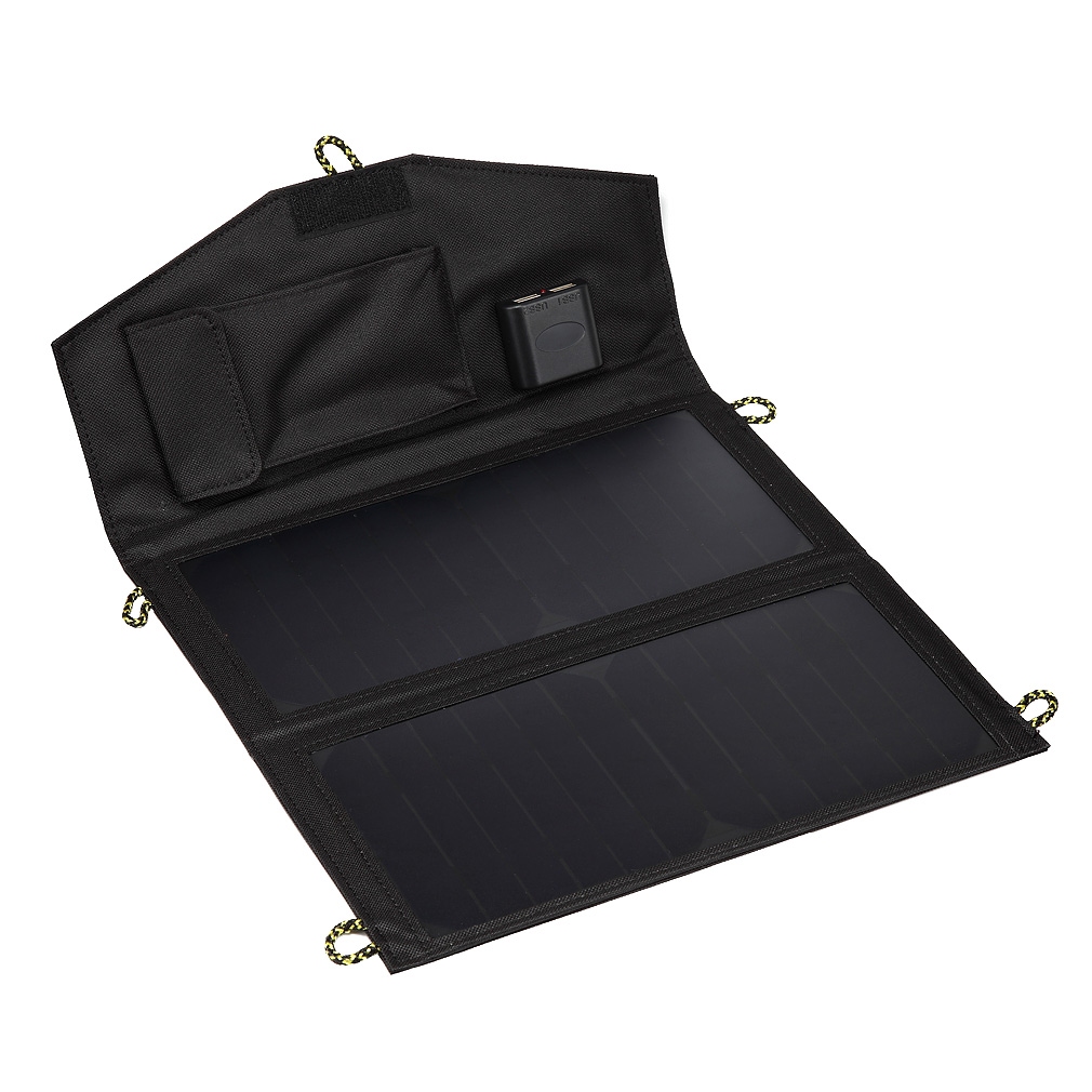 12 Watt Zonnepaneel USB Solarlader Powerbank, Telefoon Oplader Zwart