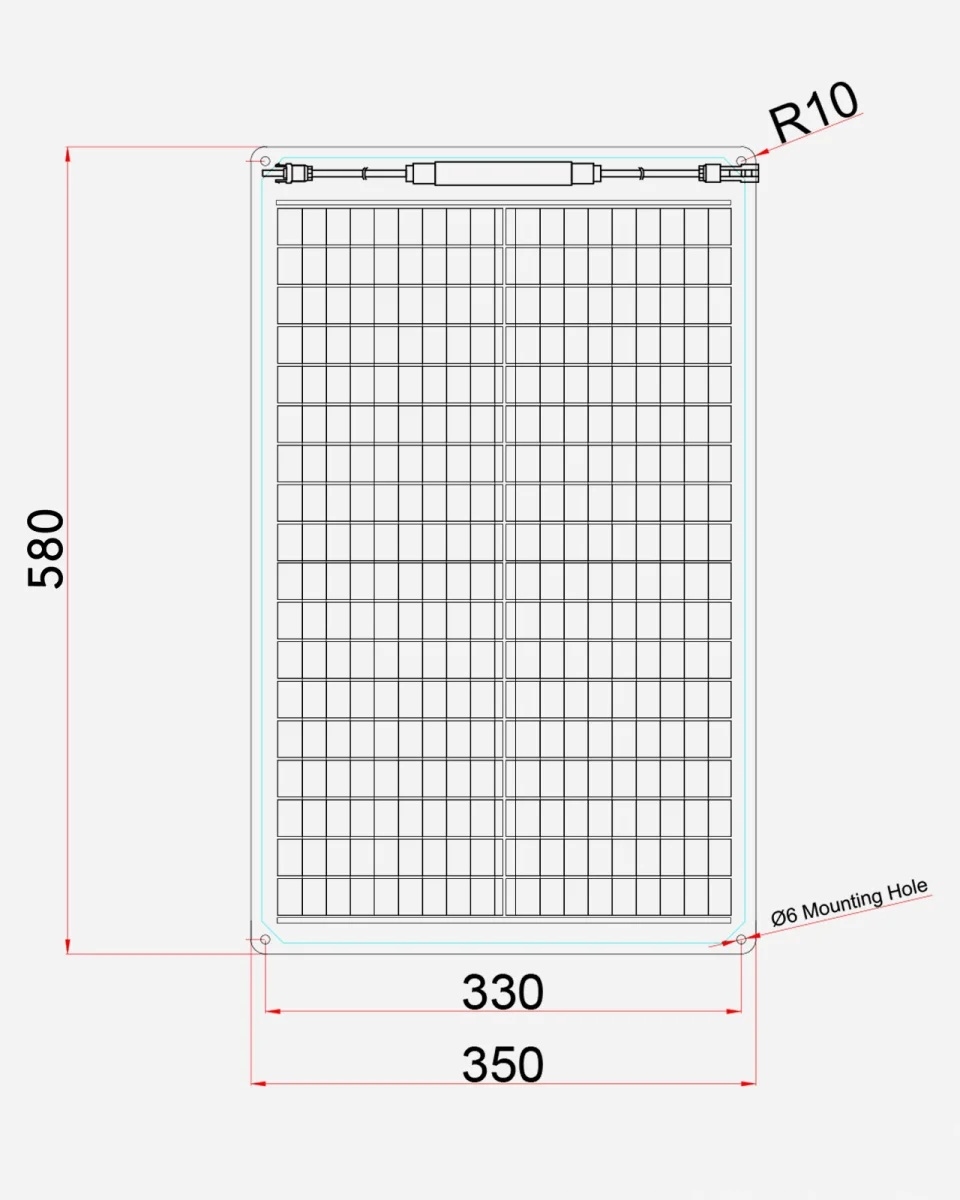30 Watt Marine PERC 5BB Flexibel Zonnepaneel Monokristal 580x350 mm