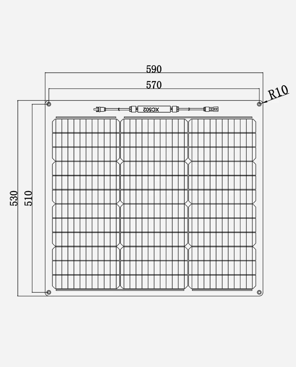 50 Watt Marine PERC 10BB Flexibel Zonnepaneel Monokristal 590x530 mm.