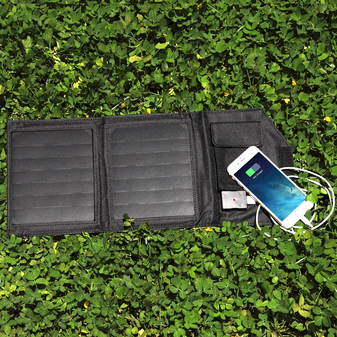 7 Watt Zonnepaneel USB Solarlader Powerbank, Telefoon Oplader Zwart