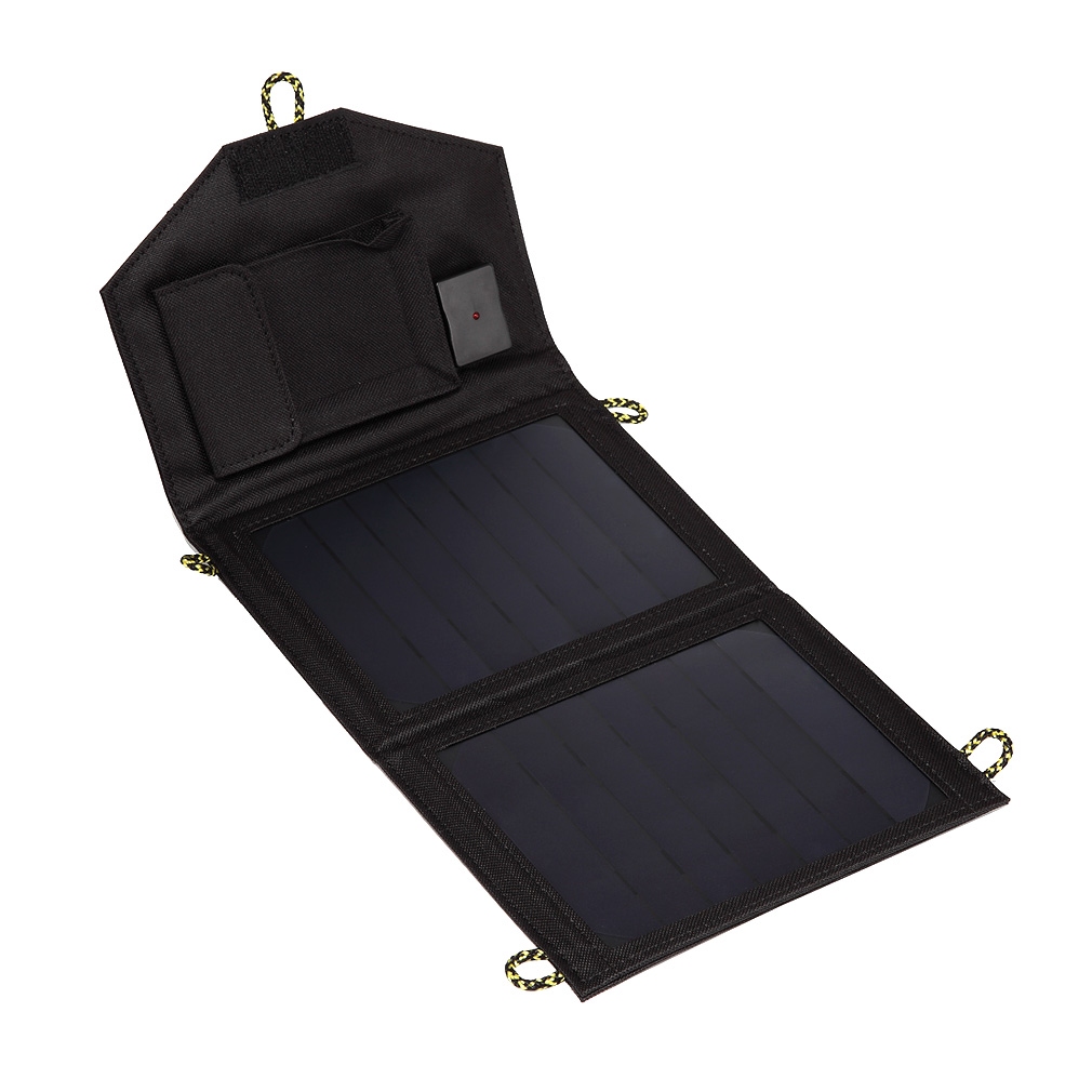 7 Watt Zonnepaneel USB Solarlader Powerbank, Telefoon Oplader Zwart