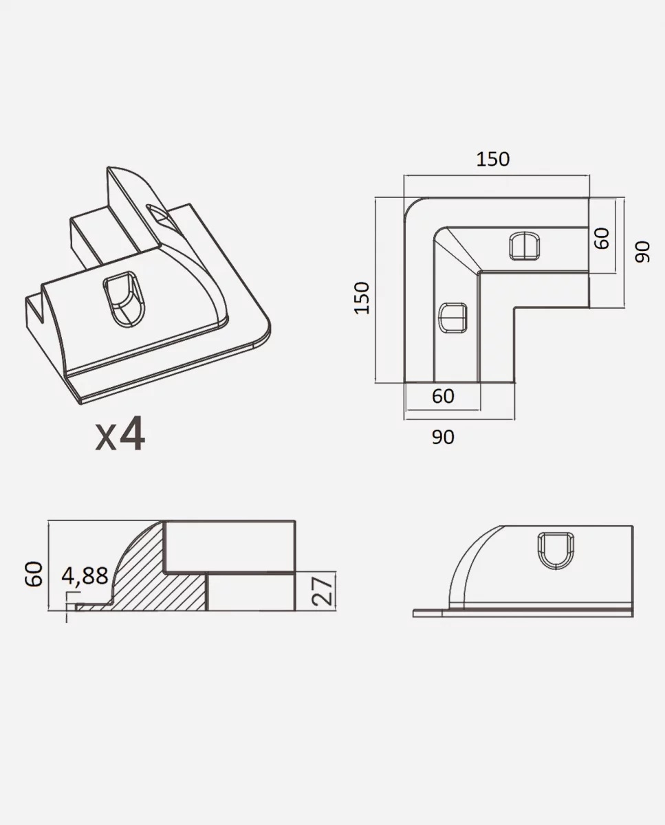 ABS Kunststof Hoeksteunen Wit (set 4 stuks) ESH/W