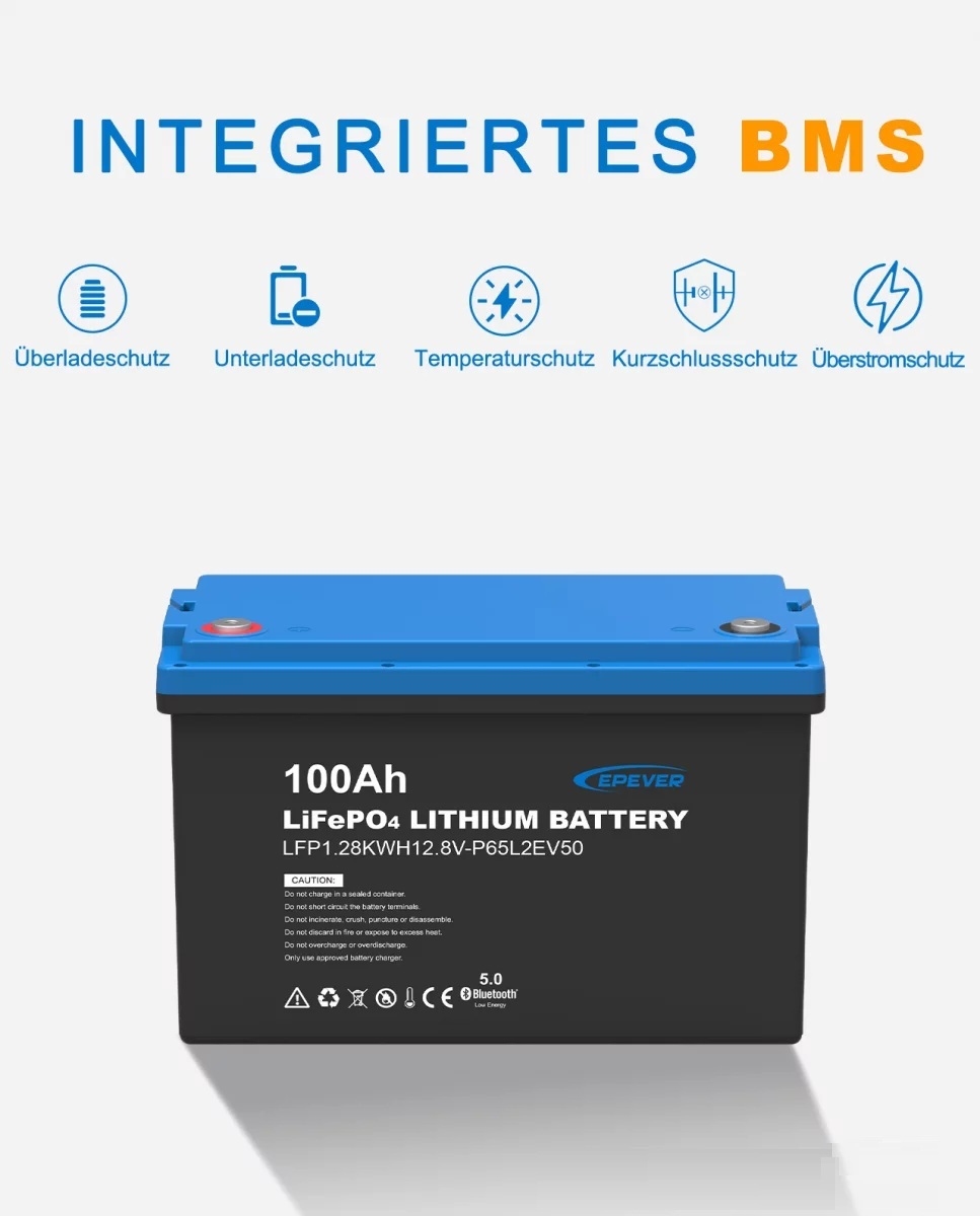 EPEVER® LiFePO4 Batterij Geïntegreerde BMS, Bluetooth, APP, Heating Module 12,8V 100Ah 1.280Wh