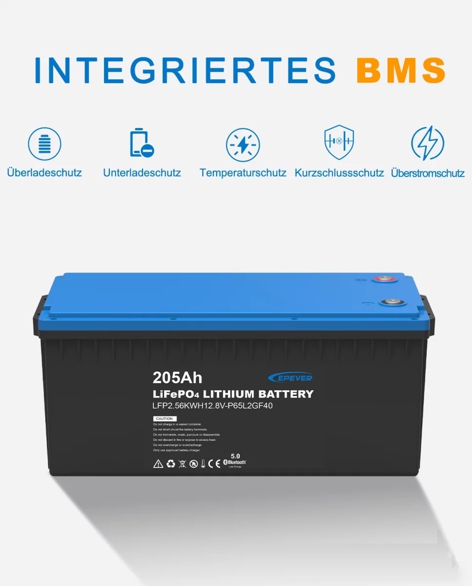 EPEVER® LiFePO4 Batterij Geïntegreerde BMS, Bluetooth, APP, Heating Module 12,8V 205Ah 2.624Wh