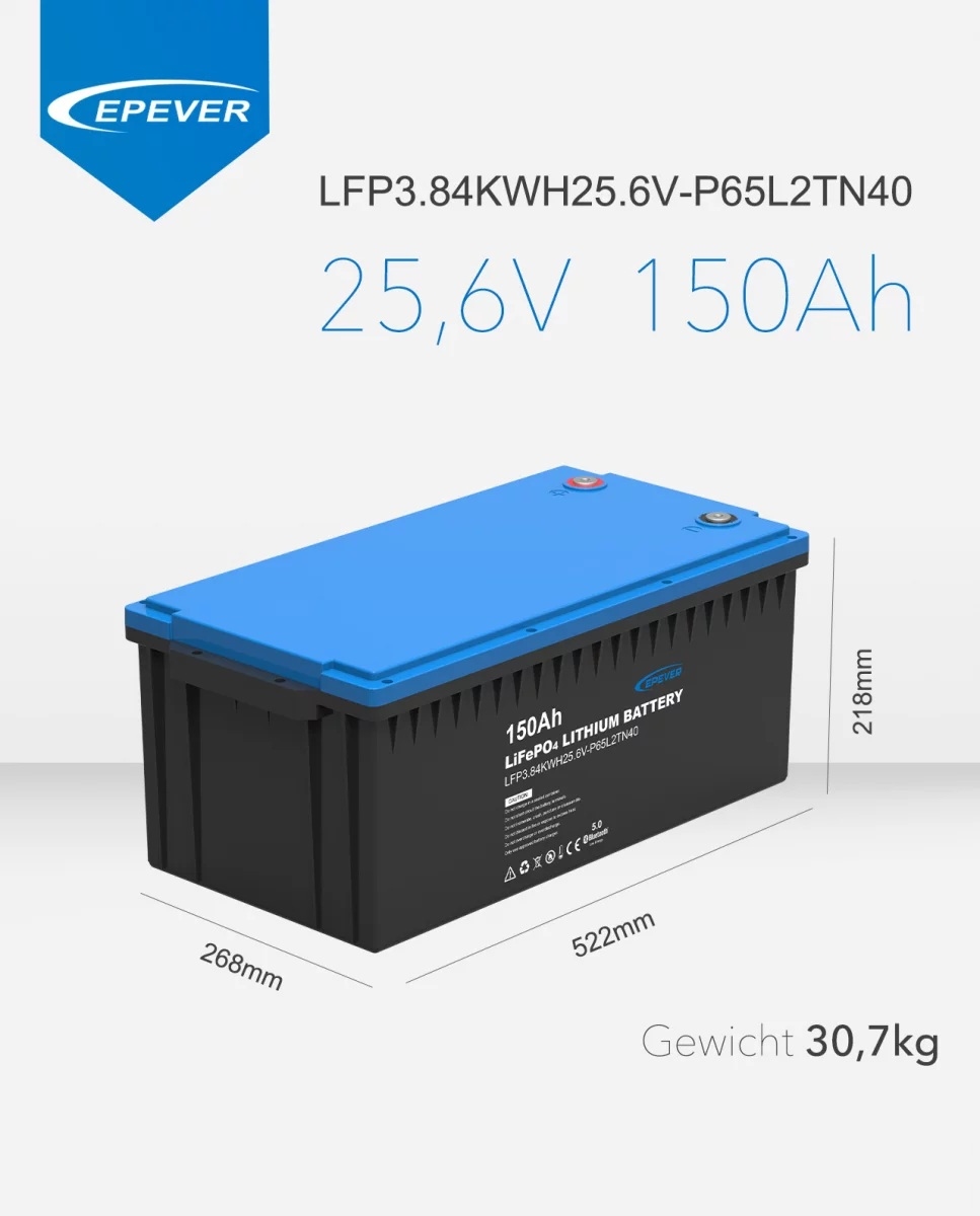 EPEVER® LiFePO4 Batterij Geïntegreerde BMS, Bluetooth, APP, Heating Module 25,6V 150Ah 3.840Wh