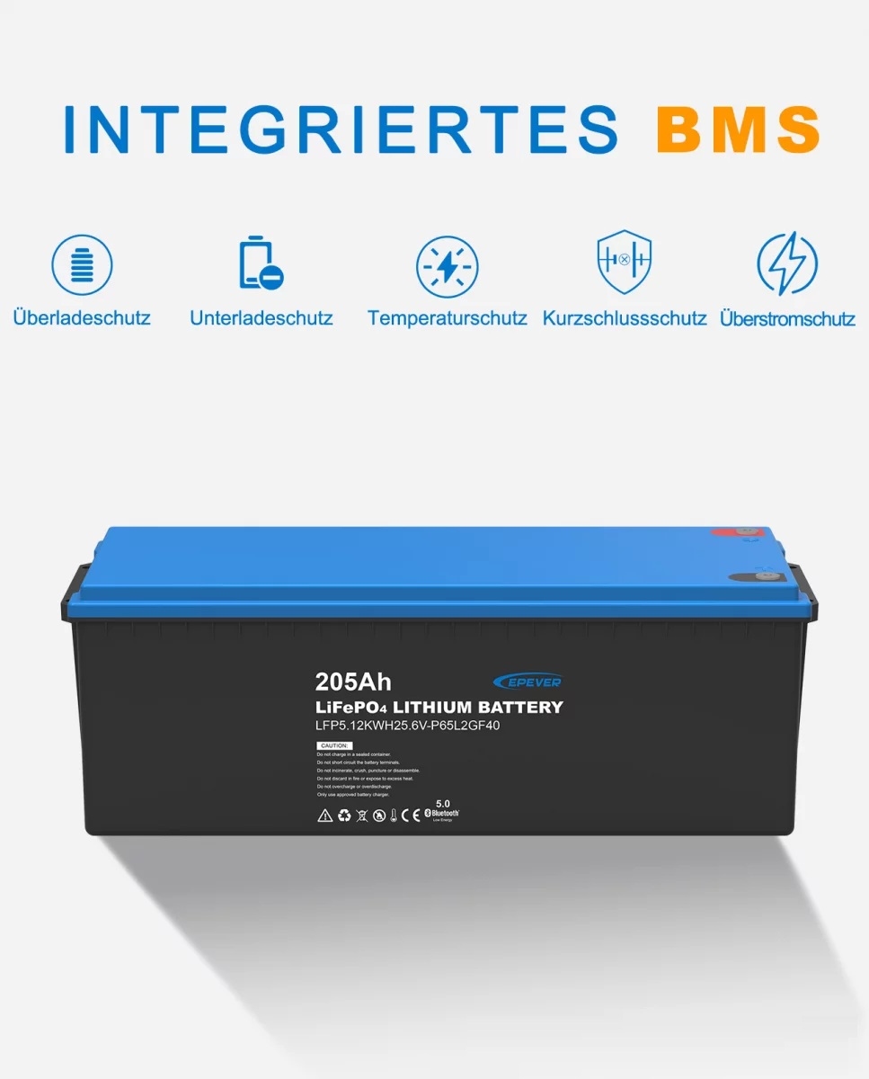 EPEVER® LiFePO4 Batterij Geïntegreerde BMS, Bluetooth, APP, Heating Module 25,6V 205Ah 5.428Wh
