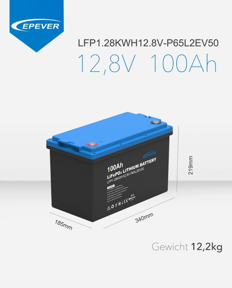 EPEVER® LiFePO4 Batterij Geïntegreerde BMS, Bluetooth, APP, Heating Module 12,8V 100Ah 1.280Wh