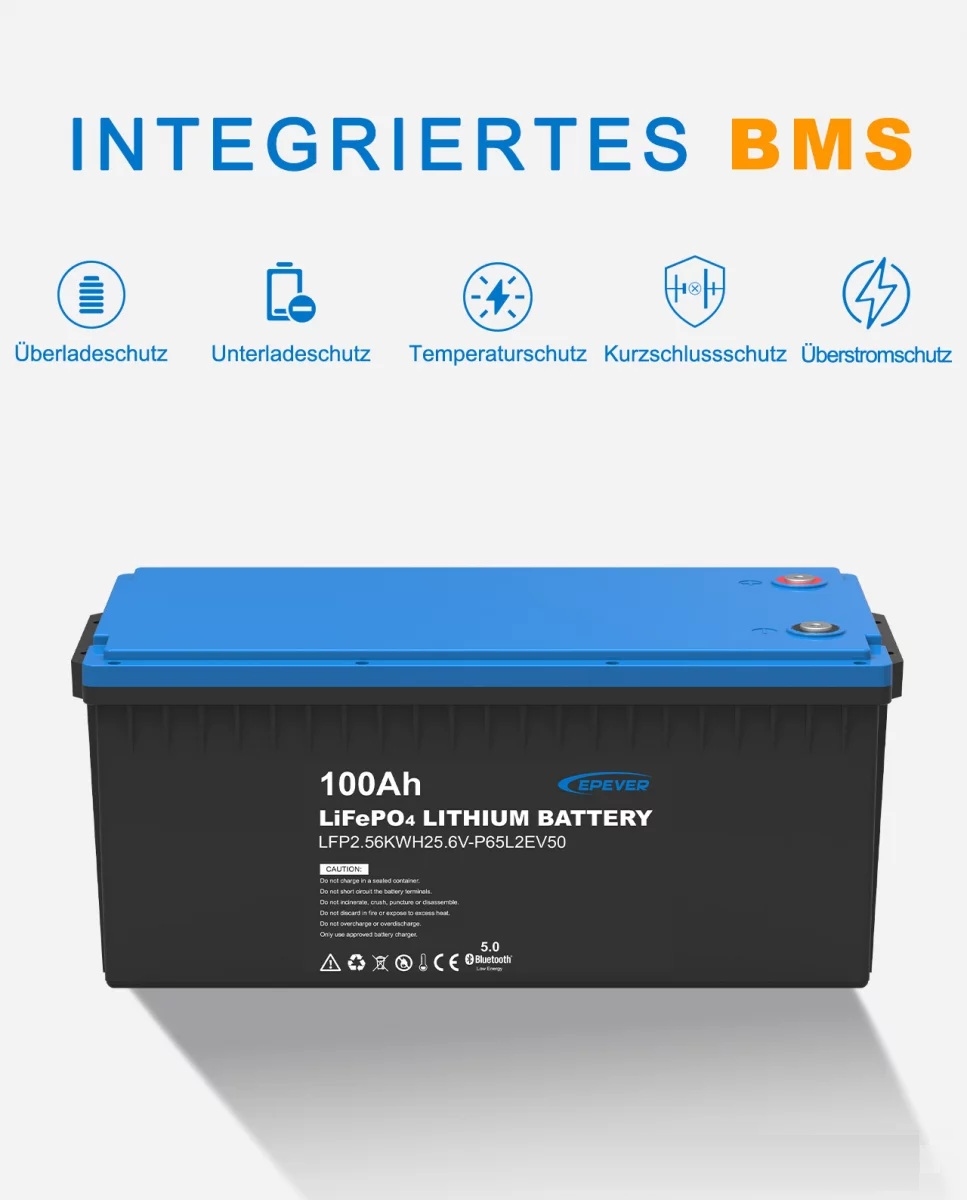 EPEVER® LiFePO4 Batterij Geïntegreerde BMS, Bluetooth, APP, Heating Module 25,6V 100Ah 2.560Wh