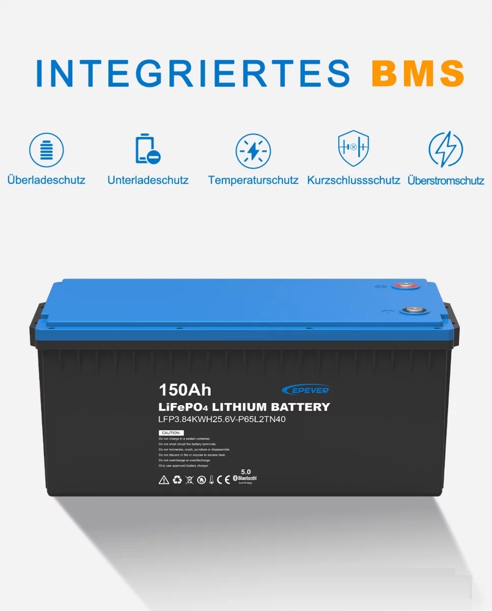 EPEVER® LiFePO4 Batterij Geïntegreerde BMS, Bluetooth, APP, Heating Module 25,6V 150Ah 3.840Wh