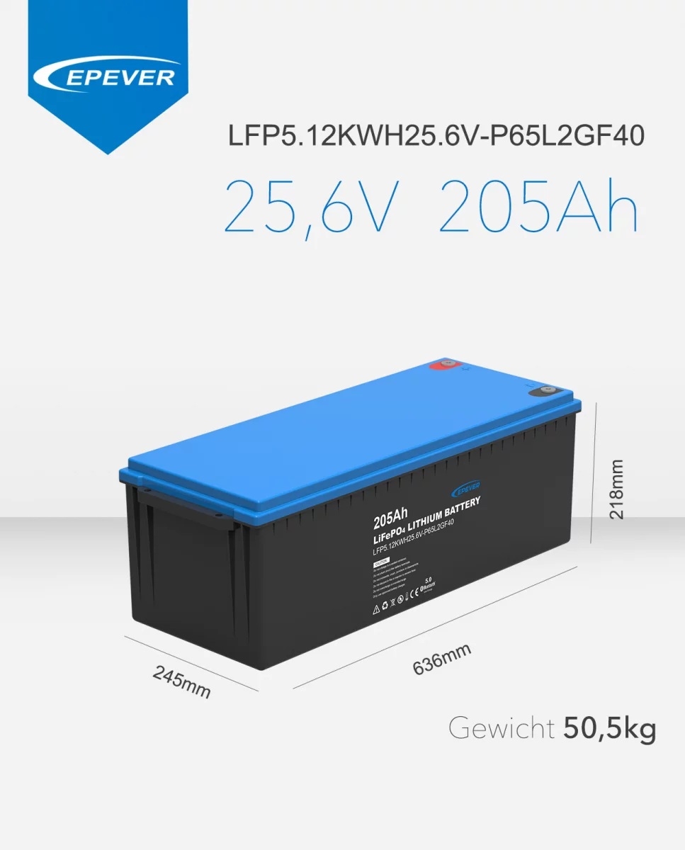 EPEVER® LiFePO4 Batterij Geïntegreerde BMS, Bluetooth, APP, Heating Module 25,6V 205Ah 5.428Wh
