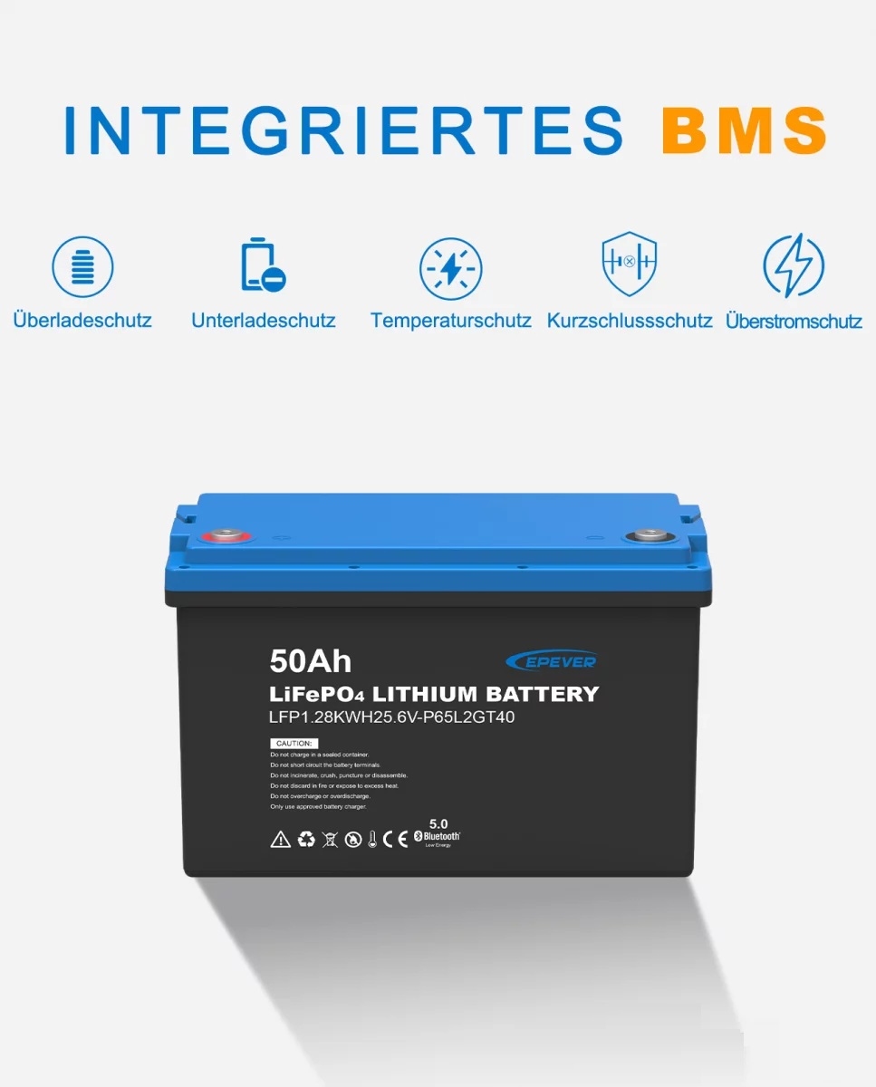 EPEVER® LiFePO4 Batterij Geïntegreerde BMS, Bluetooth, APP, Heating Module 25,6V 50Ah 1.280Wh