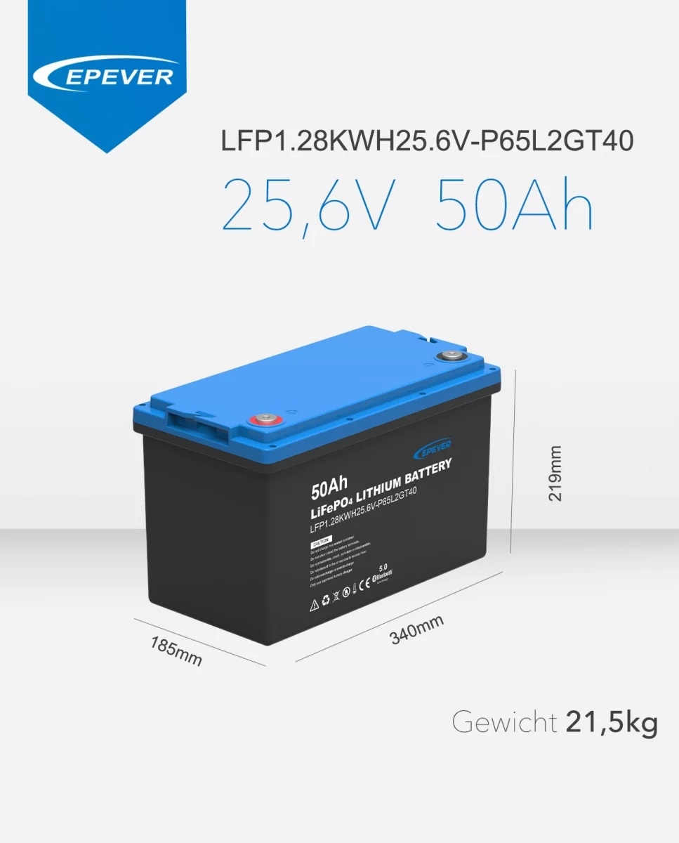 EPEVER® LiFePO4 Batterij Geïntegreerde BMS, Bluetooth, APP, Heating Module 25,6V 50Ah 1.280Wh